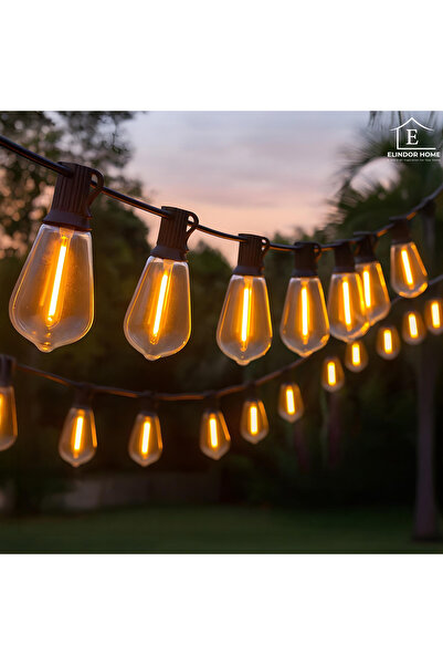 Elindor ® Ghirlandă luminoasă de 10 m cu 15 becuri vintage Edison, LED, rezistentă la apă IP65, neagră