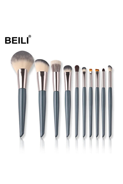 BEILI Grey Vegan 10-piece makeup brush set