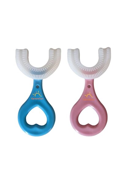 KERNOWSUN U-Shape 360 Degree Silicone Baby Toothbrush, Two-Color Set