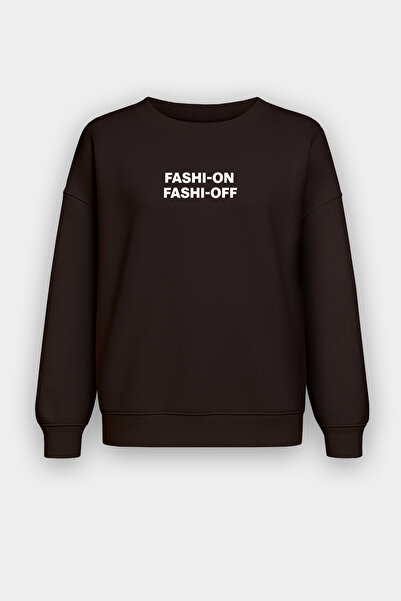 Amia&Co. Bitter Brown Crew Neck Fleece-Lined Printed Oversized Sweatshirt