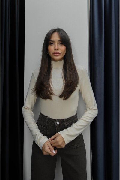 Havoş Beige Zins High Neck Fit Blouse