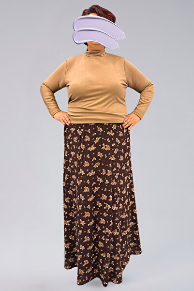 MAKSEN TEKSTİL Pieced Long Prayer Skirt, Viscose Flowered 8 Pieces Long Women's Skirt