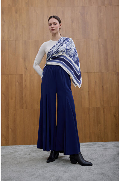 Birgül Bektaş Navy Blue Godeli Crepe Trousers