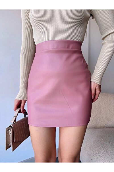 Zerenyus Plain Leather Skirt Powder