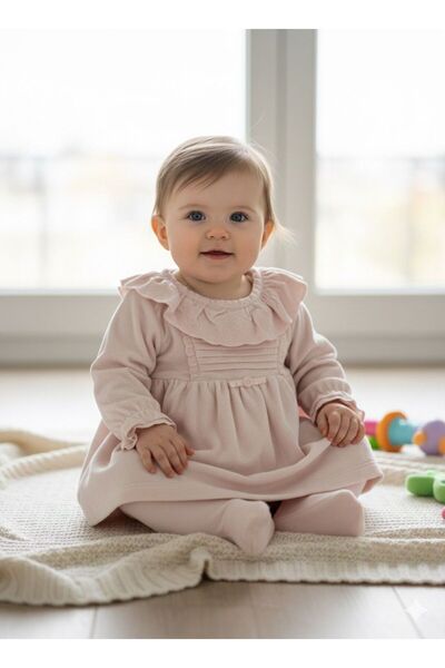 Csp Cassiope Ruffled Woven Patterned Velvet Baby Dress