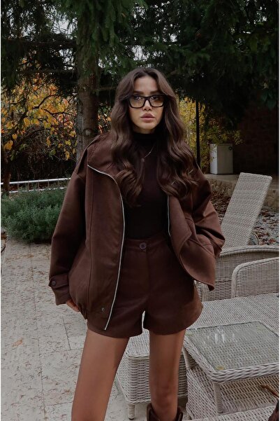 Havoş Brown Tatum Jacket Shorts Suede Set