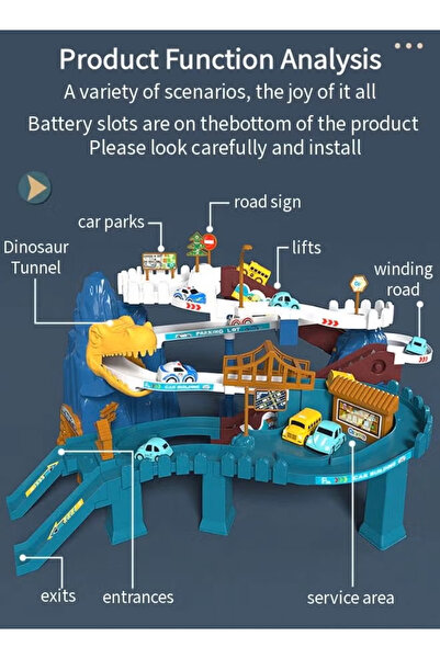 Generic Dinosaur Race Track Playset for Boys Kids 3-5, Climbing Hills Car Track Play Set with 10 Mini Cars