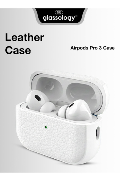 Glassology جراب جلدي لسماعات AirPods Pro 3 – حماية بيضاء ممتازة بتصميم أنيق