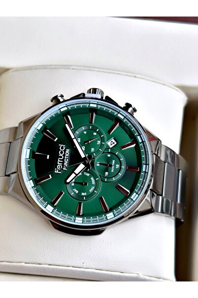 Ferrucci Functional Smoked-Green Color Steel Cord Men's Wristwatch