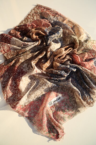 POLO CRAFT Keten Yazma Çizgili Desen Flamlı Tülbent