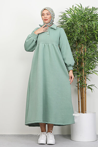 Lamia Giyim Şevval Düğmeli Elbise Mint