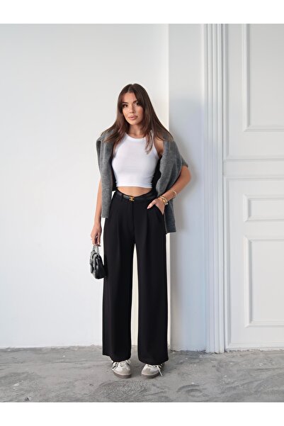 Paw Garage Women's Nova Modal Textured Pleated Palazzo Pants