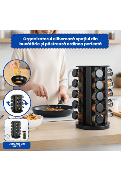 OferteTop 360° Rotating Spice Organizer with 20 Jars Included