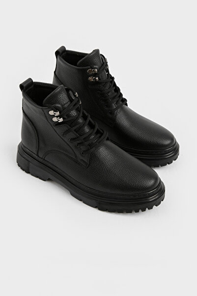 Tonny Black Men's Black Thick Poly Sole Lace-Up Casual Winter Boots