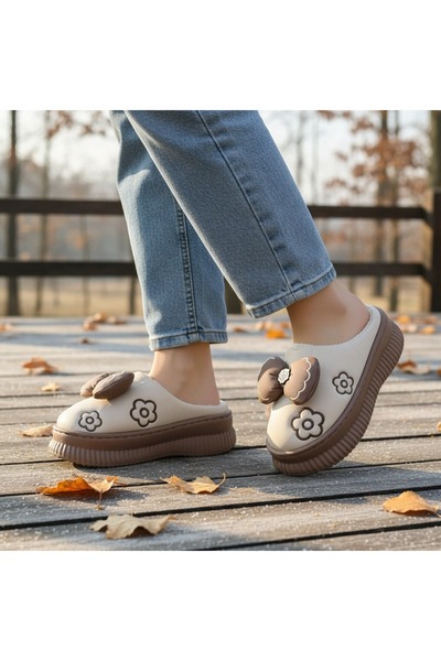 OEM Women's fluffy slippers, with decorative bow, for indoors or short outdoor outings, L736