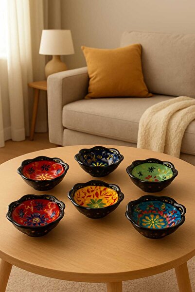 Memduhbey 6-Piece Assorted Tile Embossed Sauce Bowl Snack Bowl Presentation Bowl Plate