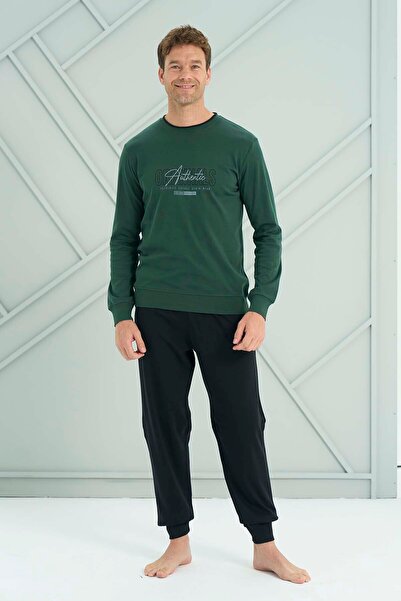 REMSA Men's Combed Cotton Long Sleeve Pajama Set 2224 Dark Green
