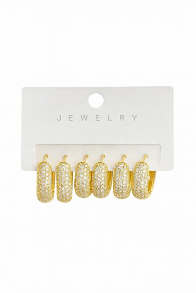 New Obsessions Gold 6-Piece Hoop Earring Set with Inlaid Stones