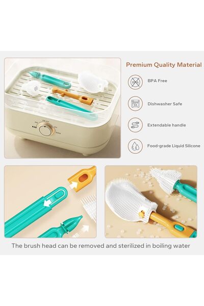 Yelajoy 6-in-1 Travel Baby Bottle Cleaning Kit - Portable Drying Rack & Silicone Brushes