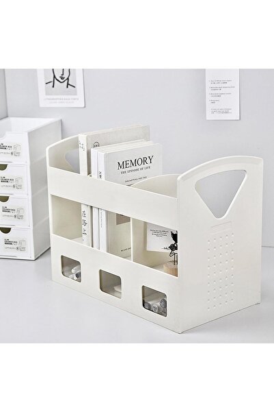 Generic HYTTER Modern Desktop Bookshelf Bookend 3 Compartments and 3 Clear Drawers for Desk Organization and