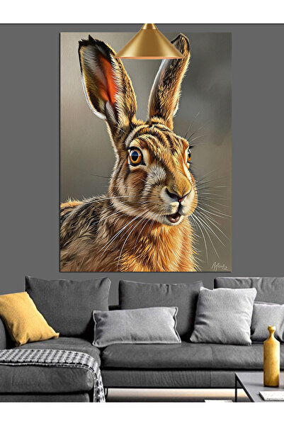 KanvasSepeti Iepure drăguț Pictură în ulei de înaltă calitate texturat Canvas...