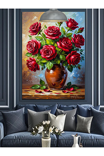 KanvasSepeti Buchet de trandafiri roșii Pictură în ulei de înaltă calitate te...