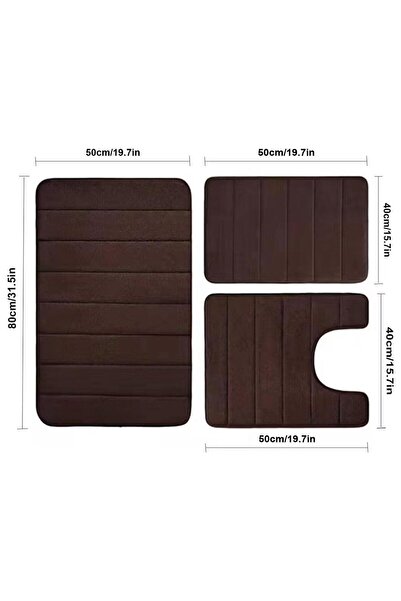 JZS Memory Foam Bath Mat Set 3 Pieces Brown