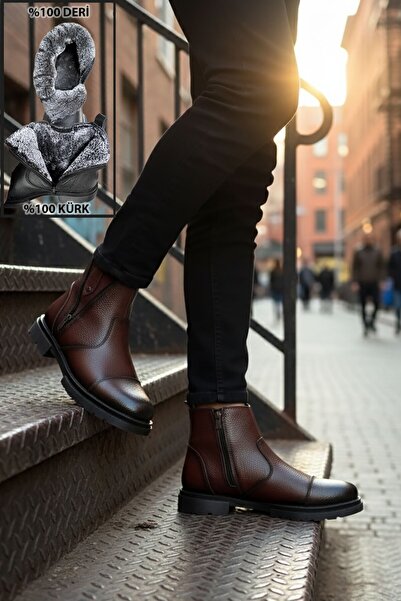 BIG KING Fur Lined Zippered Chelsea Genuine Leather Men's Boots