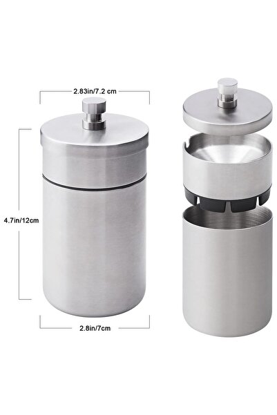 JZS Stainless Steel Car Ashtray with Lid - Smell Proof, Portable, Detachable, Windproof (Silver)