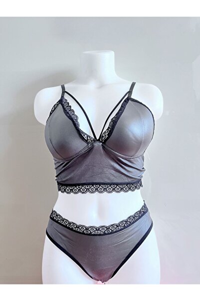 novavita(yenihayat) Green Leather and Lace Bra Set