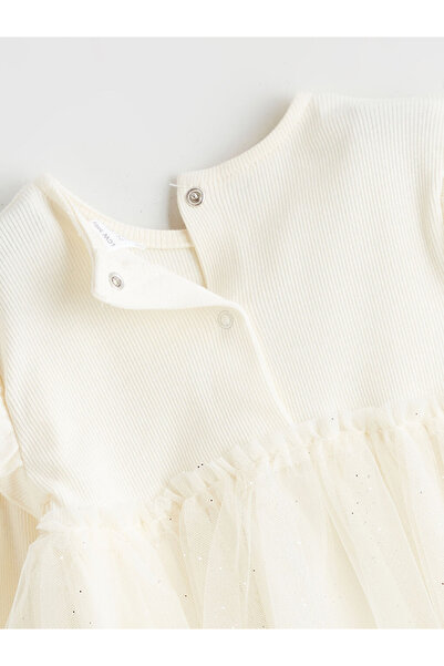 LC Waikiki Baby Ecru Crew Neck Baby Girl Princess Dress