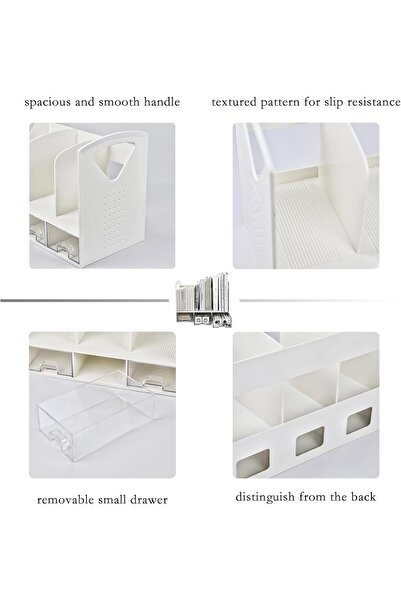 Generic HYTTER Modern Desktop Bookshelf Bookend 3 Compartments and 3 Clear Drawers for Desk Organization and