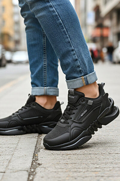 Wickers Black Men's Sneakers – Lightweight Sole, Shock Absorbing, Breathable Casual Sports Shoes