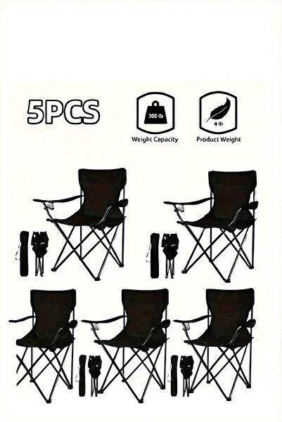Generic Folding Camping Chair with Armrests and Cup Holder, Foldable Beach And Garden Chair (Pack Of 5)
