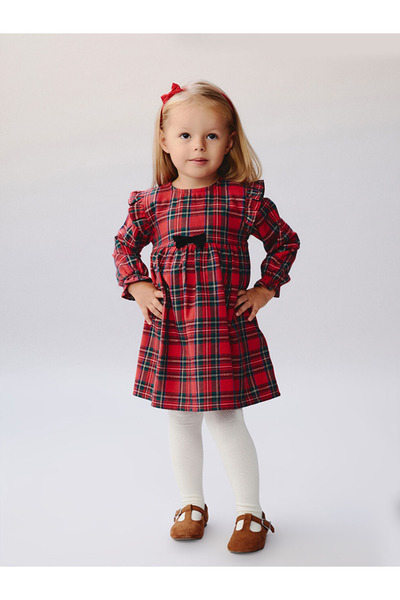 LC Waikiki Baby Red Crew Neck Plaid Baby Girl Dress