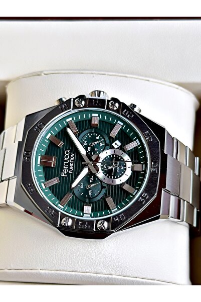 Ferrucci Functional Silver-Green Color Steel Cord Men's Wristwatch