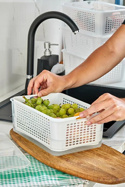 espashome Storage Container with Strainer and Leak-Proof Lid 5 Lt - 2 Pieces - White