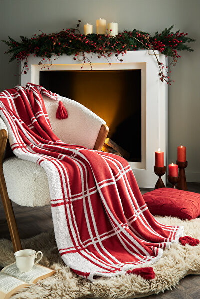 Penelope Knitwear Tv Blanket Throw Red Sofa Shawl - Bruma Series