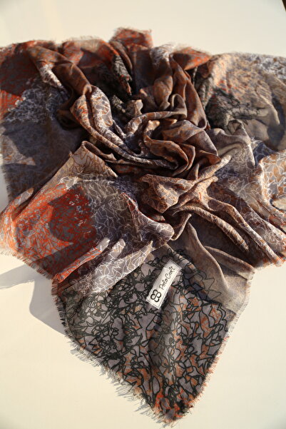 Vorvella Keten Yazma Çizgili Desen Flamlı Tülbent