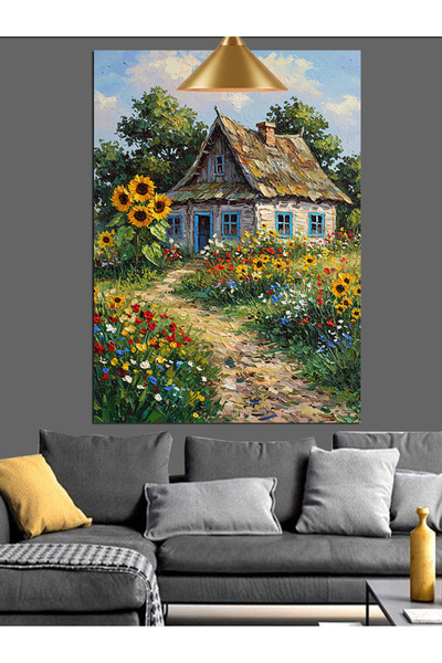 Mushen Studio Pânză decorativă Village House Flower Field - Masă din lemn MDF