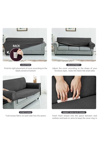 JZS Waterproof Sofa Slipcover Stretch Jacquard Grey S