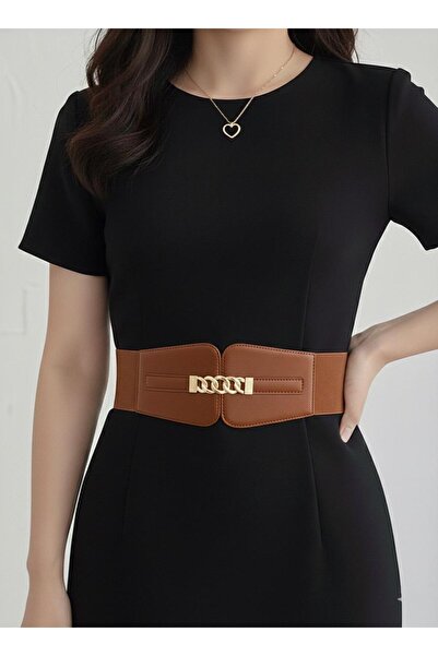 MODAM HİFA Gold Buckle Corset Belt Dress Belt Shirt Belt Waist Belt Body Belt Women's Belt Elastic Belt