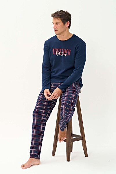 REMSA Ανδρικό σετ πιτζάμες με μακρυμάνικο βαμβακερό χτενισμένο βαμβάκι 2251 Laci08