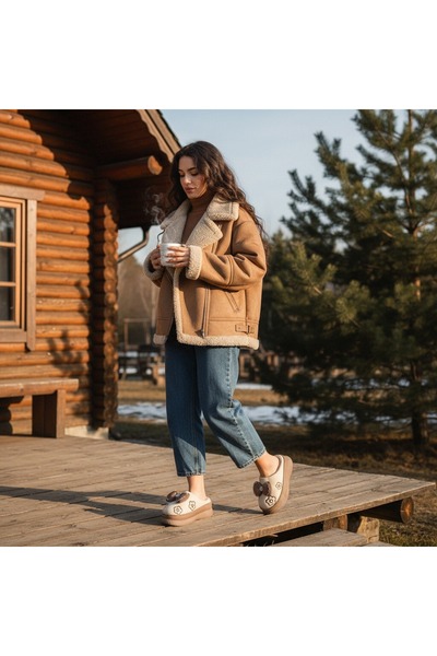 OEM Women's fluffy slippers, with decorative bow, for indoors or short outdoor outings, L736