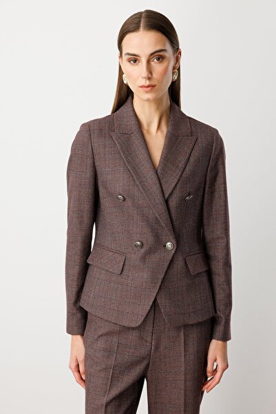 Ekol Omu Shoulder Pad Jacket with Flap Pockets Burgundy