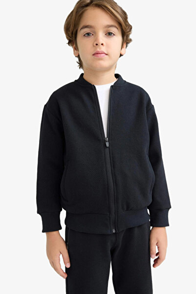 DeFacto D2803A8Bk81 Black Boys' College Collar Bomber School Cardigan