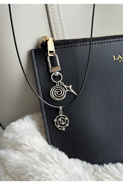 WhimsyWhite Spiral Necklace & Star Charm Keychain Set, Minimal Giftable Neckl...