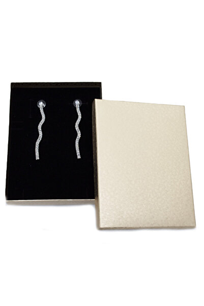 velve Long wavy earrings with semiprecious stones, Teniz, in gift box, silver