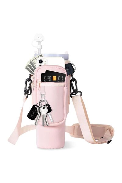 JZS Water Bottle Carrier Bag with Phone Pocket for Stanley Tumbler Pink