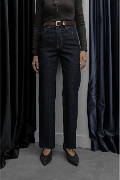 Havoş Dark Navy Blue Leg-Cut Belted Jeans